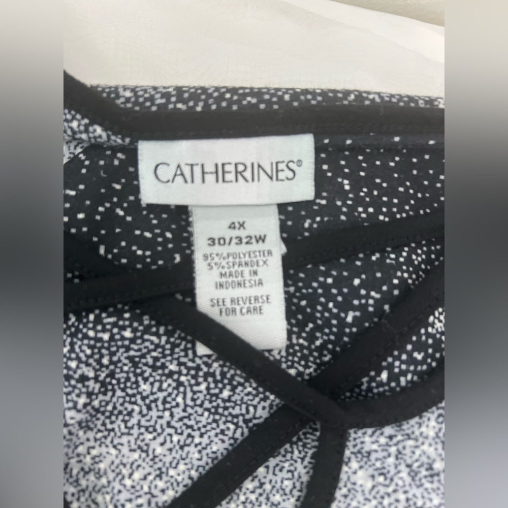 Catherines Womens Knit Tunic Size 4X Black White Checkered Rhinestone Scoop Neck - Picture 7 of 12